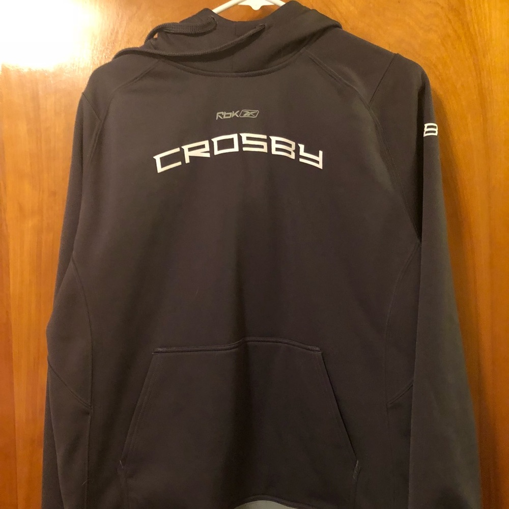 Reebok Dark Grey Crosby Pens Hooded Sweatshirt Med